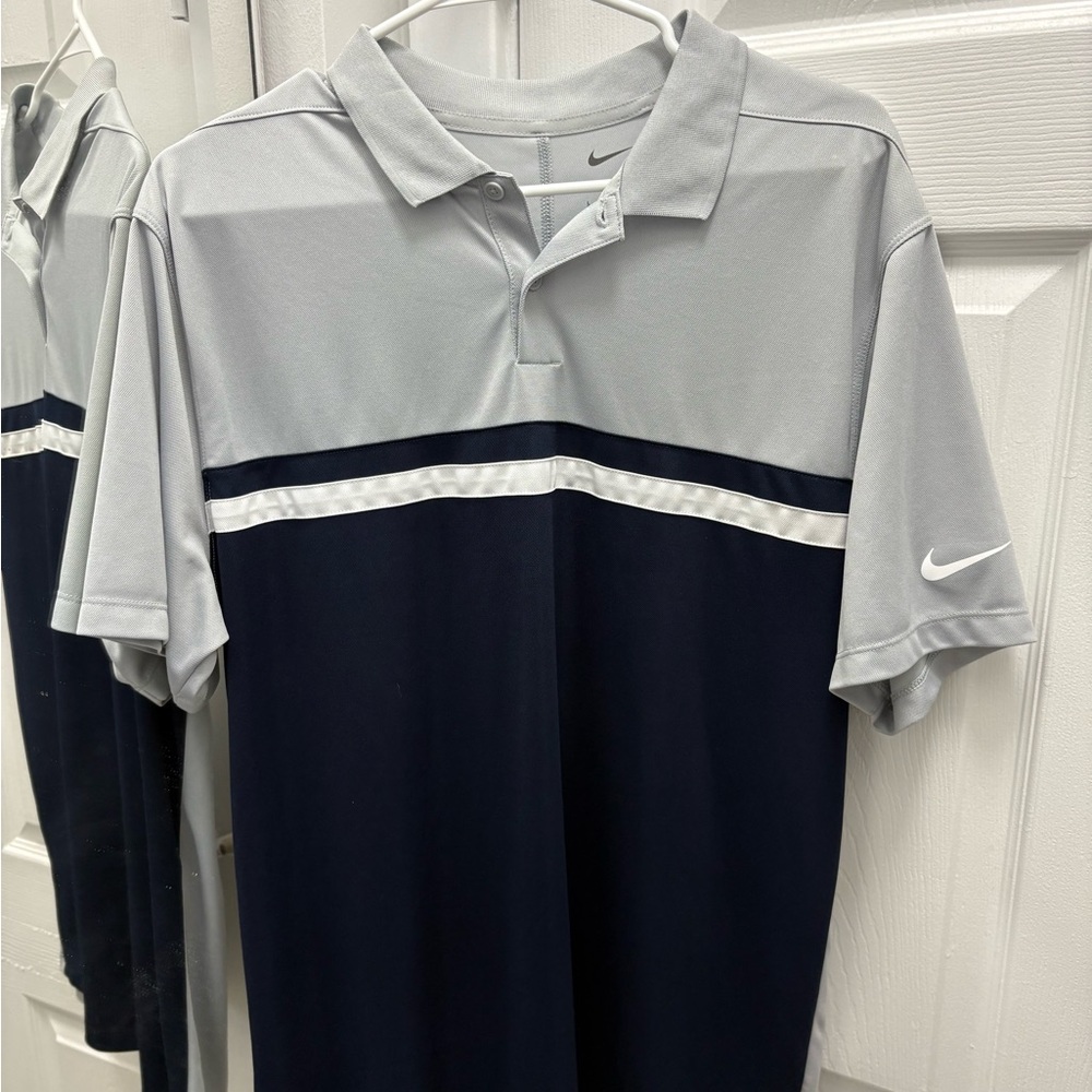 Nike Men's Gray and Navy Golf Polo Shirt
